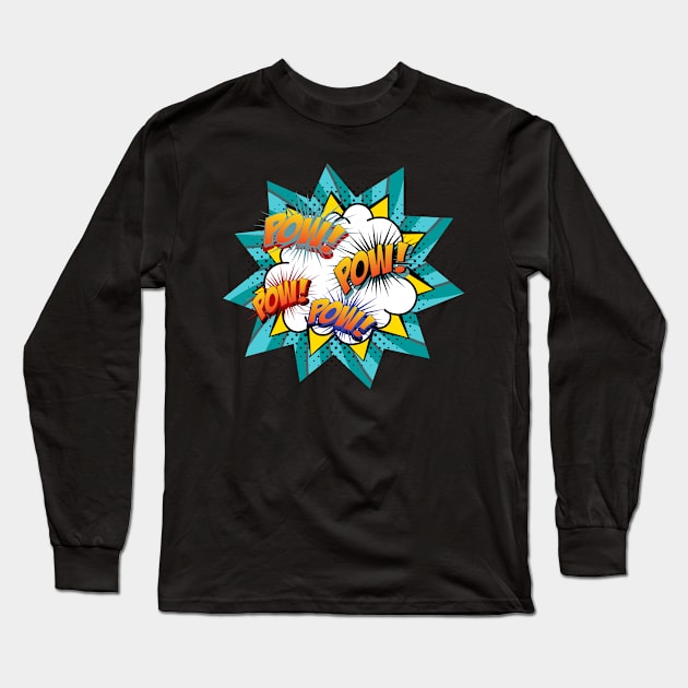 Pow Pow Retro Comic Long Sleeve T-Shirt by FullOnNostalgia